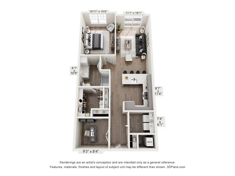 Floor plan for 1 bed, 1 bath, 1014 sqft